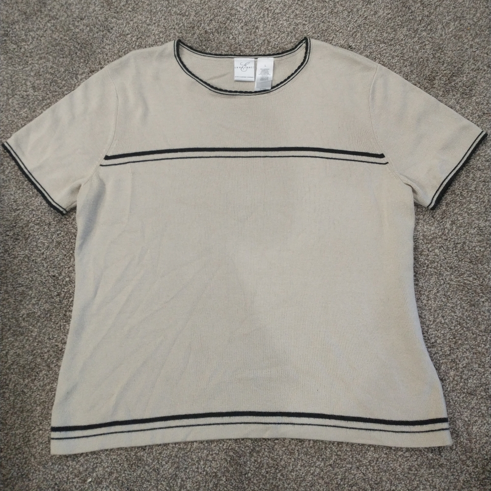 Emma James Black Stripe Tan Blouse